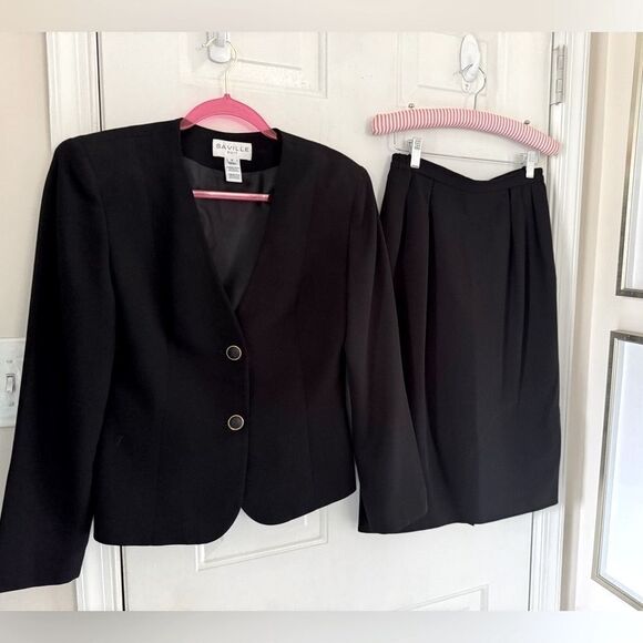 VTG Saville Black Skirt Suit Size 8 - Picture 2 of 12